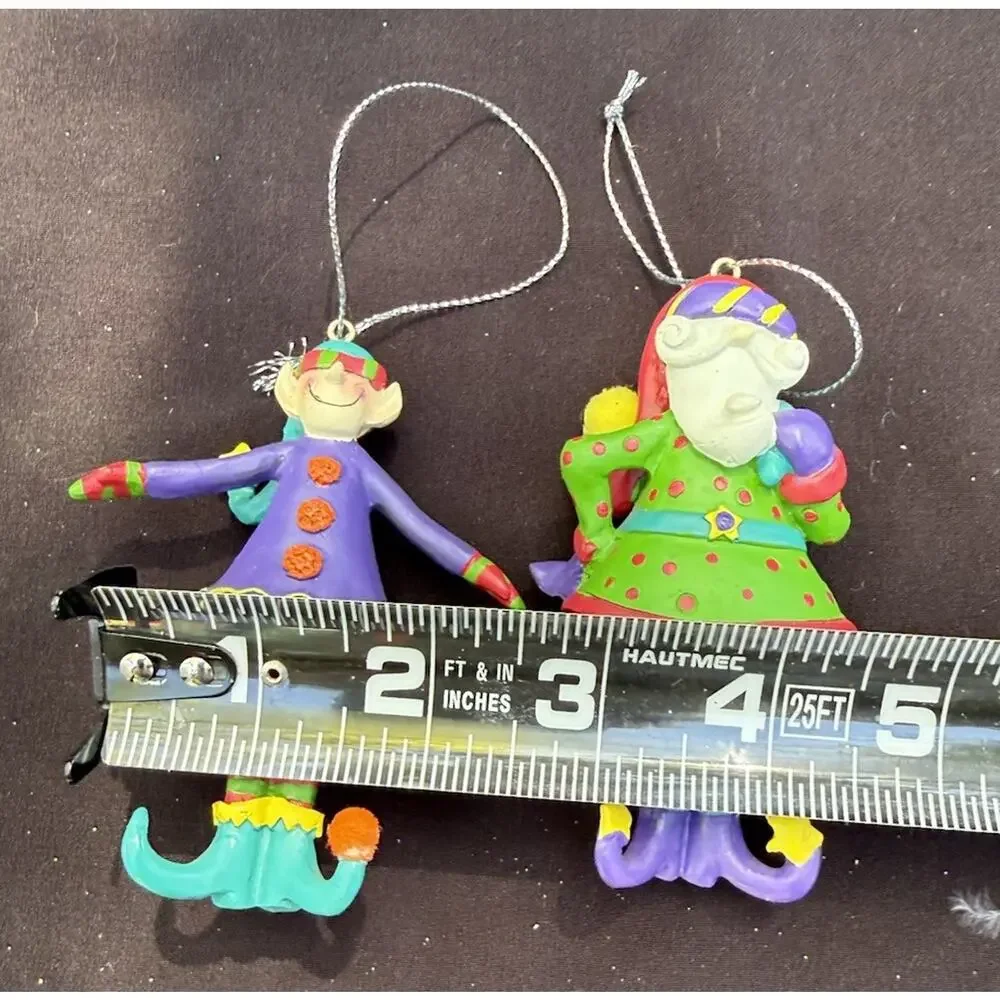 Giftcraft Inc. 614054 Twinkle Toes Resin Santa & Elf Christmas Ornaments -K2